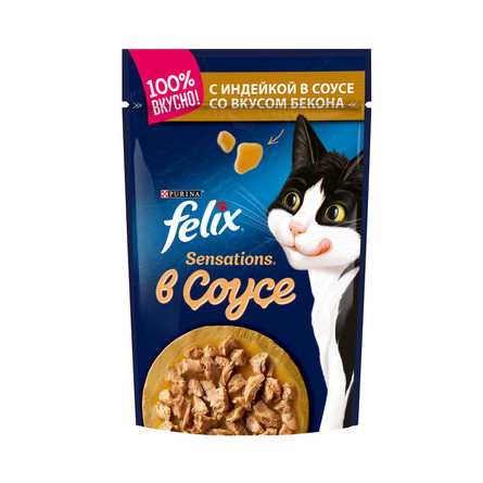 Влажный корм Felix Sensations для взрослых кошек, с индейкой в соусе со вкусом бекона – интернет-магазин Ле’Муррр