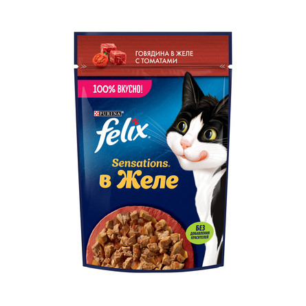 Влажный корм Felix Sensations для взрослых кошек с говядиной в желе с томатами – интернет-магазин Ле’Муррр