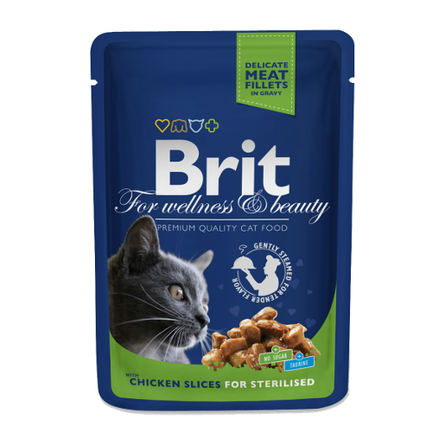 Brit Premium Кусочки паштета в соусе для взрослых стерилизованных кошек и кастрированных котов (с курицей) – интернет-магазин Ле’Муррр